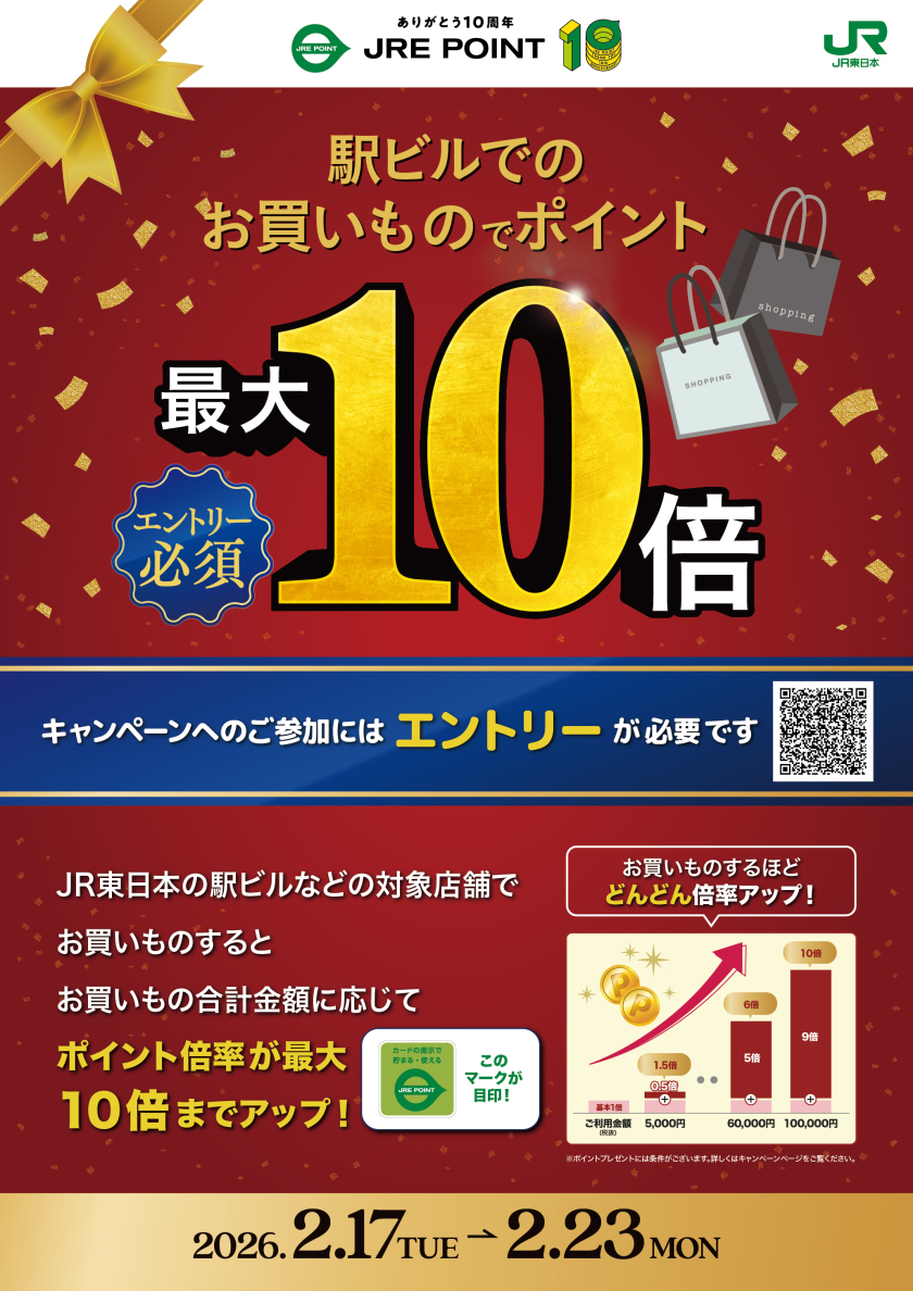 JRE POINT誕生祭！駅ビルでのお買いものでポイント最大10倍！