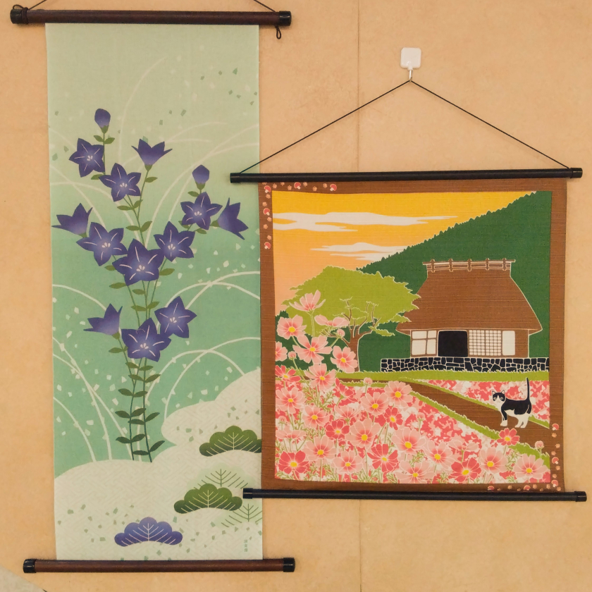 秋柄の「絵手ぬぐい」「シャンタン」入荷しました！